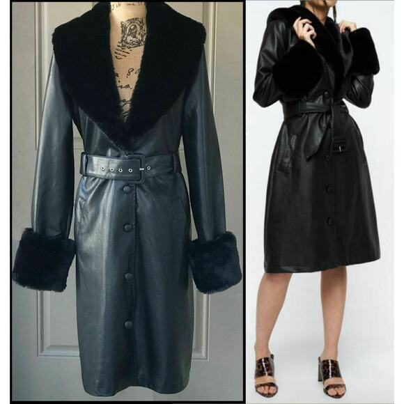 Lioness BROOKLYN Black Vegan Long Coat Size S - Picture 2 of 7